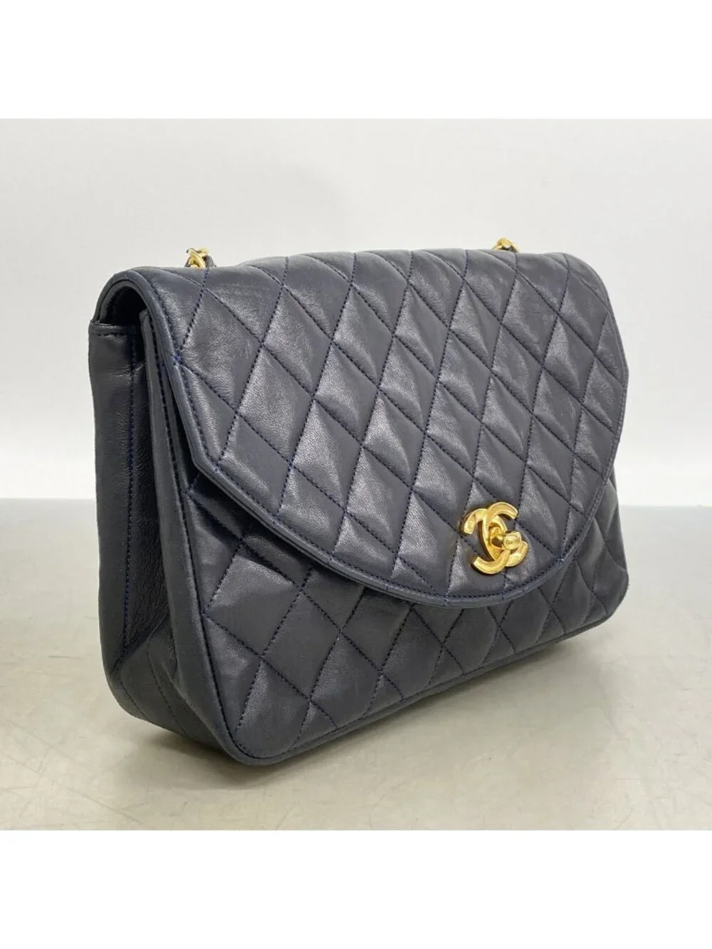 Chanel Shoulder Bag Quilted Lambskin Black Gold